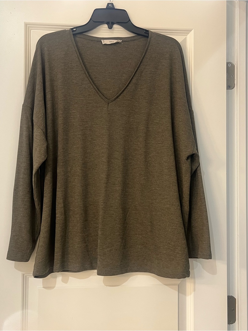MNG Mango Women’s 2XL Olive Green V-Neck Oversized Dolman Long-Sleeve Top